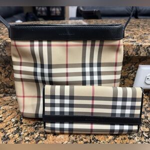 Burberry Beige and Black Checkered Bag and Wallet
